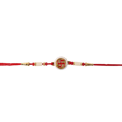 Swastik Pearl Frame Rakhi Traditional Tie for Brothers (5pcs)