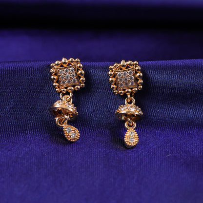 Elegant gold-toned earrings inspired by traditional Jhumka design with crystal accents
