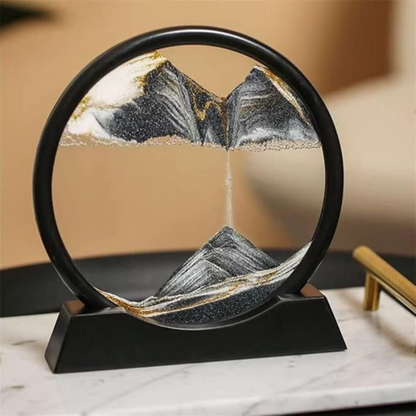 Luxury Round Rotating Moving Sand Art Frame with Black Stand | Premium Flowing Sand Picture for Home & Office Décor | Relaxing Desktop Motion Showpiece for Living Room, Bedroom & Work Desk | Elegant Stress-Relief Kinetic Art Gift