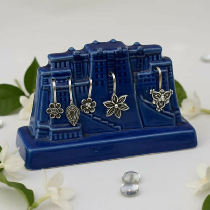 Oxidized Silver Traditional Floral Nose Pins Combo for Women & Girls (Pack of 5)