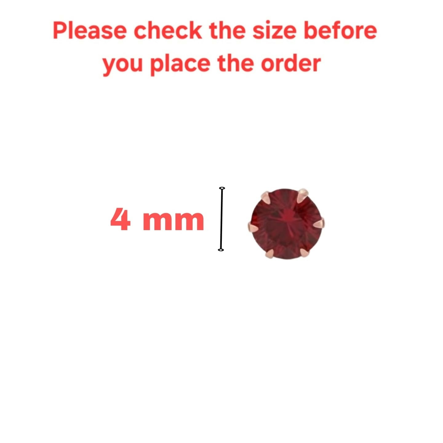 Set of rose gold nosepin studs featuring ruby red cubic zirconia in secure multi-prong settings