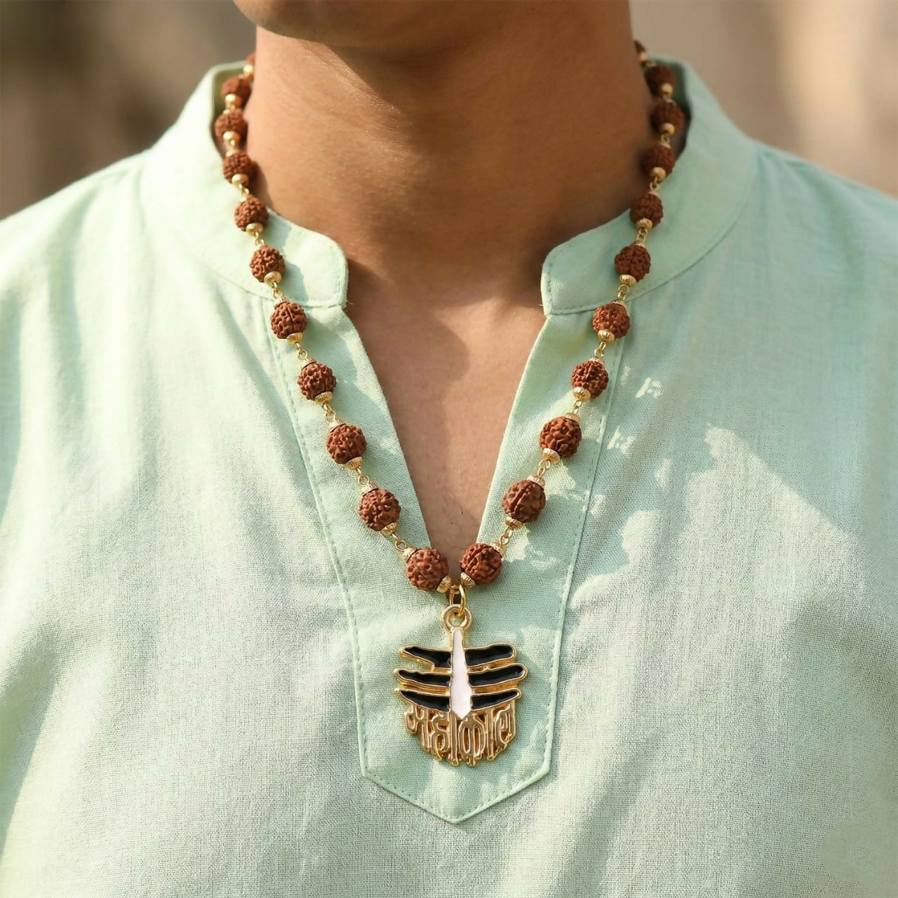 Mahakal Rudraksha Mala with Gold Plated Shiv Pendant Spiritual Necklace for Men