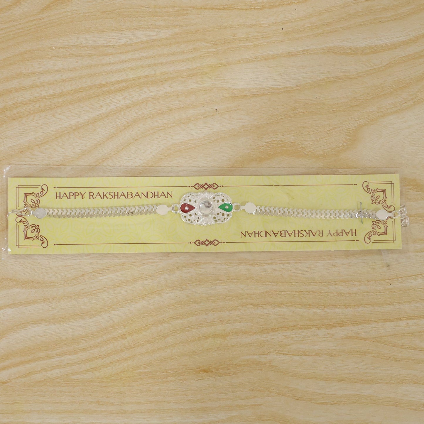 Silver Rakhi Enamel Mirror Stone Design for Brother (5pcs)
