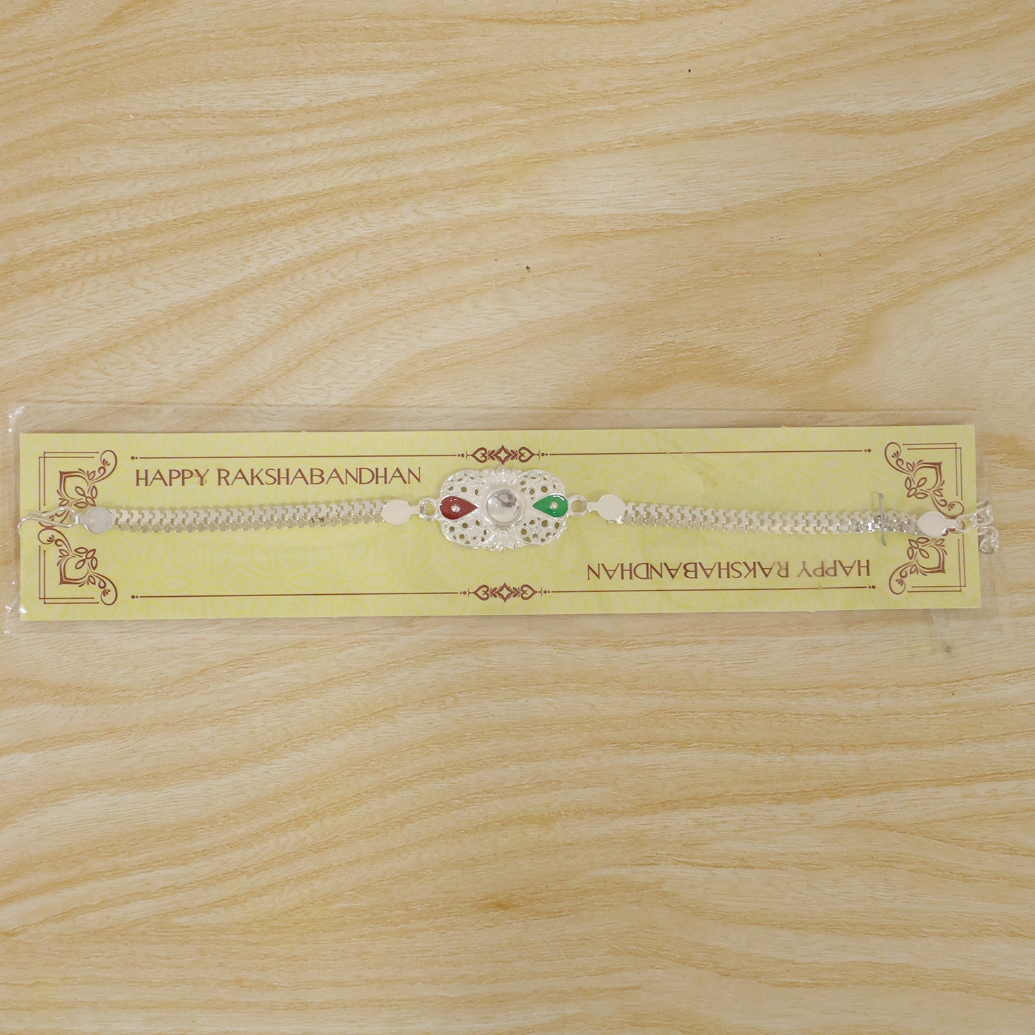Silver Rakhi Enamel Mirror Stone Design for Brother (10pcs)