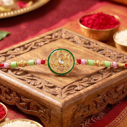 Rakhi Beautiful Designer Golden Floral Wheel for Raksha Bandhan (10pcs)