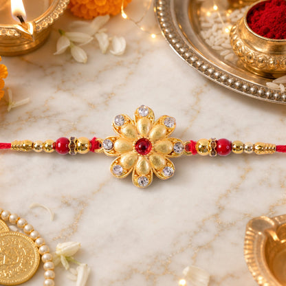 Golden Flower Rakhi for Brother Festive Raksha Bandhan Design (5pcs)