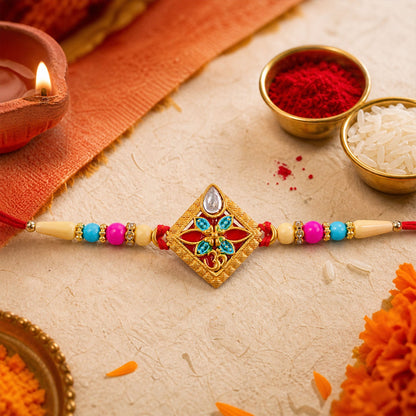 Diamond Shape Rakhi with Stone Embellishments and Beads (10pcs)