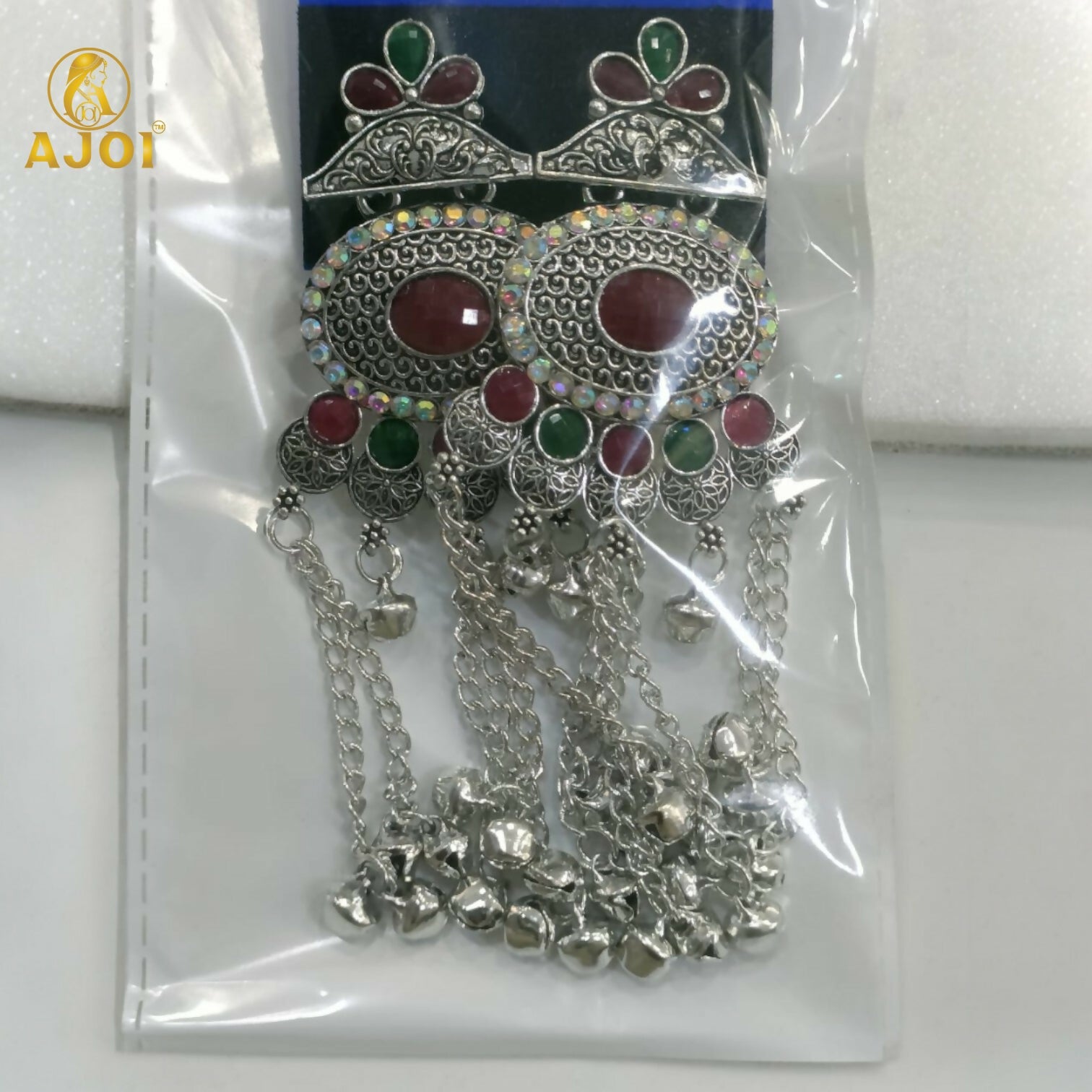 Kashmiri Style Oxidised Silver Long Earrings For Women And Girls