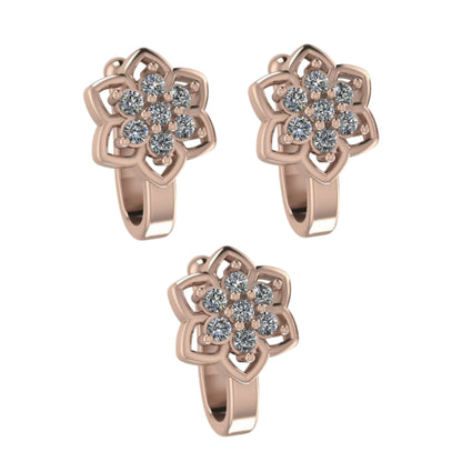 Set of three rose gold floral nose clips with cubic zirconia stones