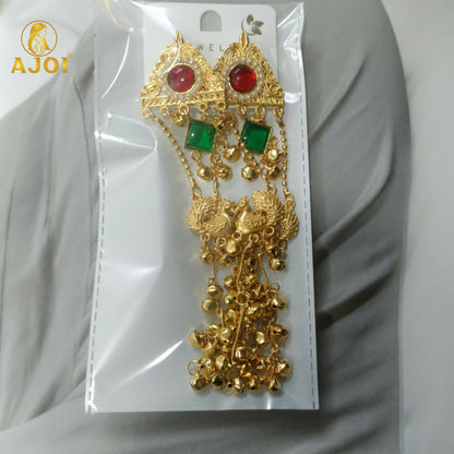 Royal Kashmiri Peacock Jhumka Earrings with Red & Green Stone