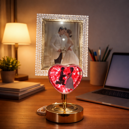 LED Heart Couple Photo Frame Lamp with Decorative Stand