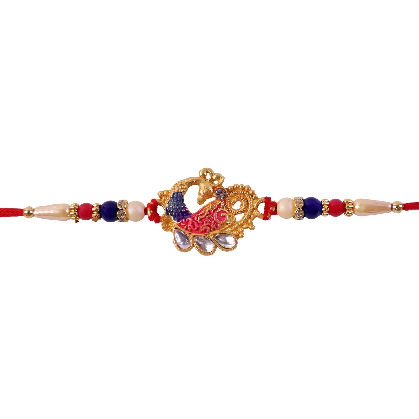 Peacock Kundan Beaded Designer Rakhi with Pearl Detail Work (5pcs)