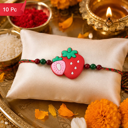 Strawberry Charm Kids Beaded Rakhi for Brother - Festive Design (10pcs)