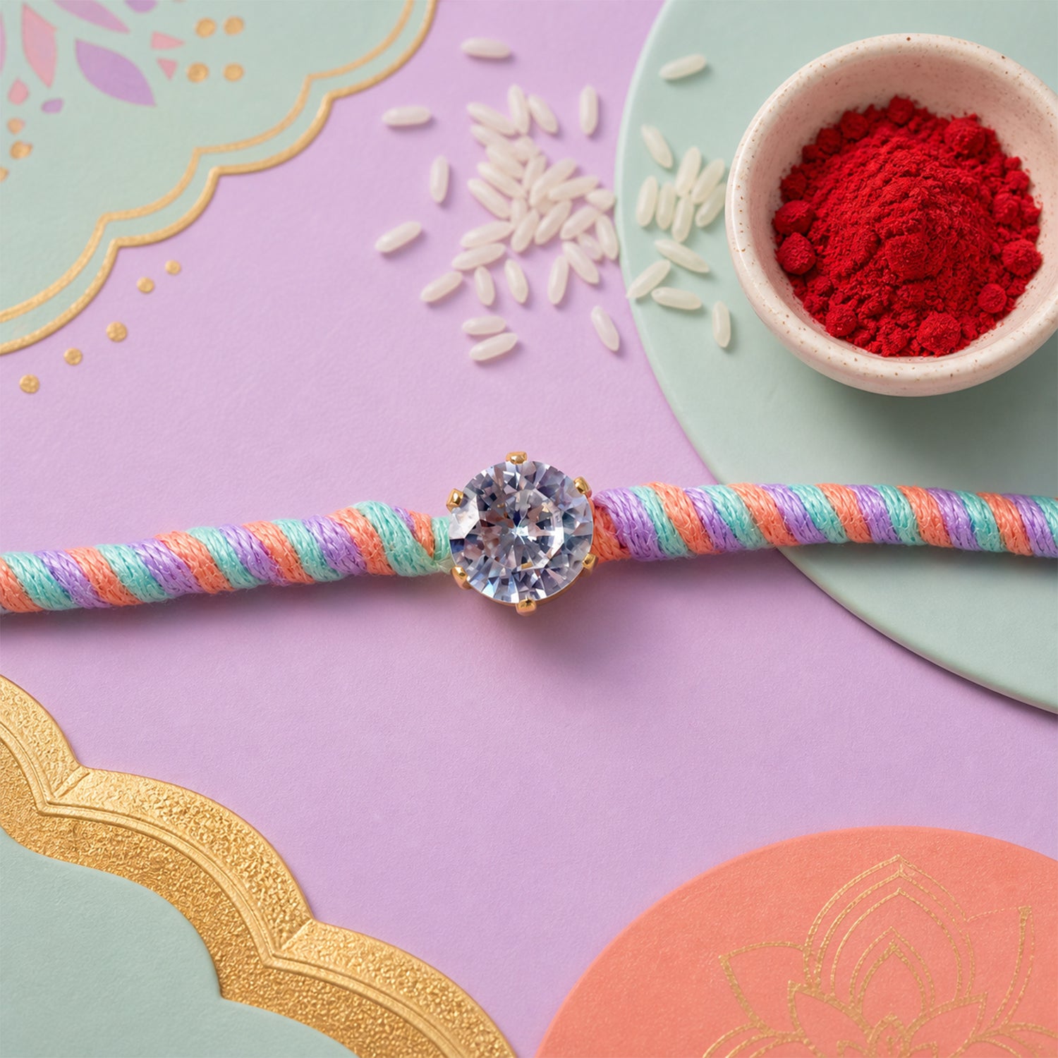 Multicolour Twisted Cord Rakhi with Sparkling Round Crystal Pendant