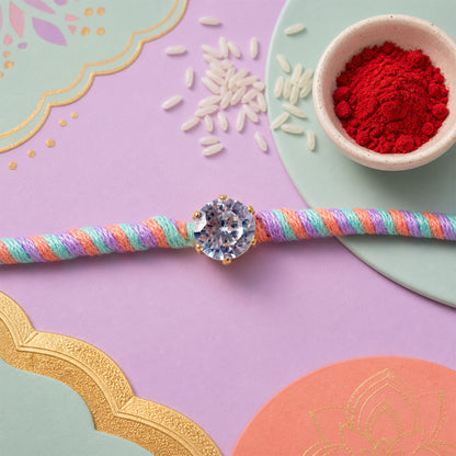 Multicolour Twisted Cord Rakhi with Sparkling Round Crystal Pendant