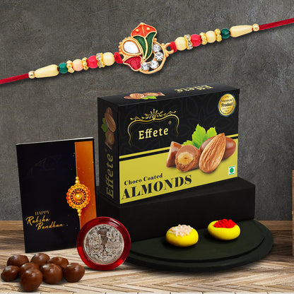Rakhi Combo for Brother with Chocolate Almond (32-GM)Rakhi Set | Assorted Gift Box