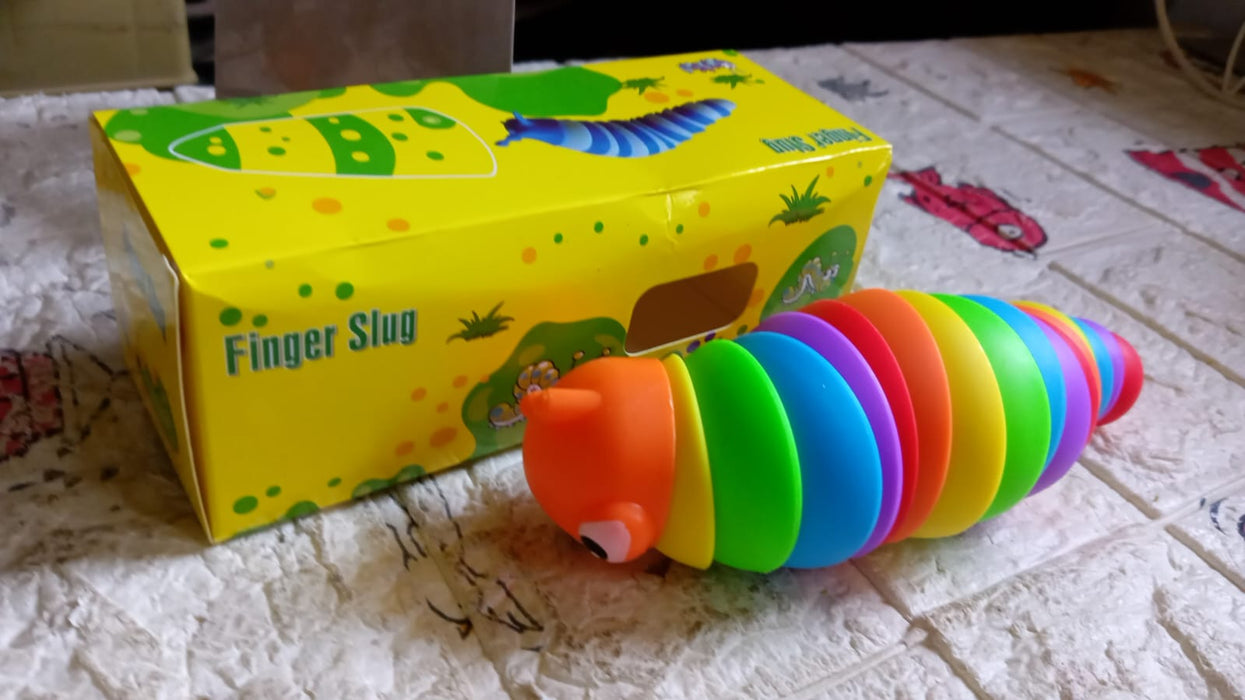 3D Rainbow Color Plastic Slug Fidget Toys, Stress Relieving Toy, Sensory Slug Toy for Boys and Girls, Finger slug Toy, for Autistic, Caterpillar Fidget Toys Stress Relief Gifts for Toddlers Kids Adults  (1 Pc)