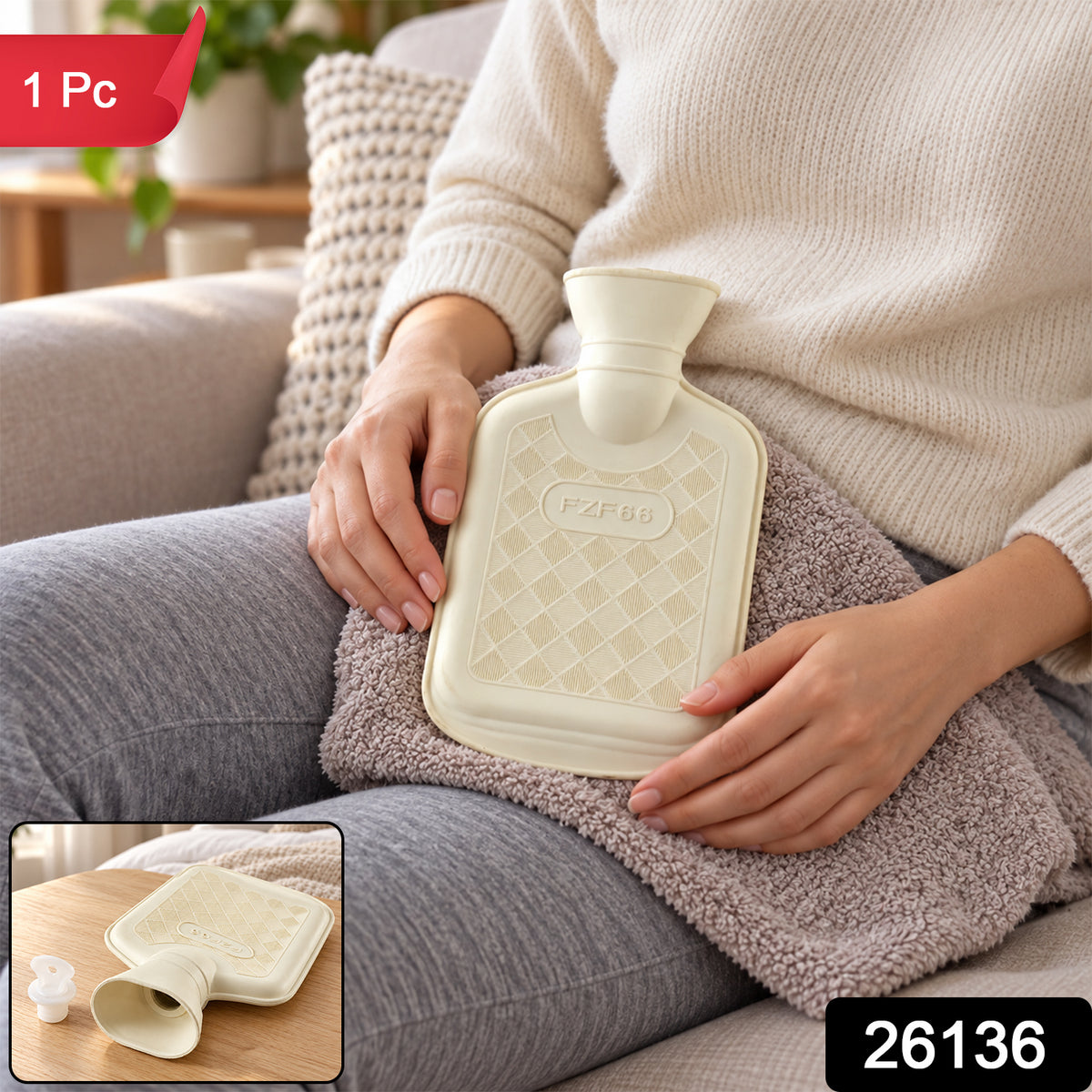 Rubber Hot Water Bag with Diamond Texture and Removable Screw Cap (1 Pc)