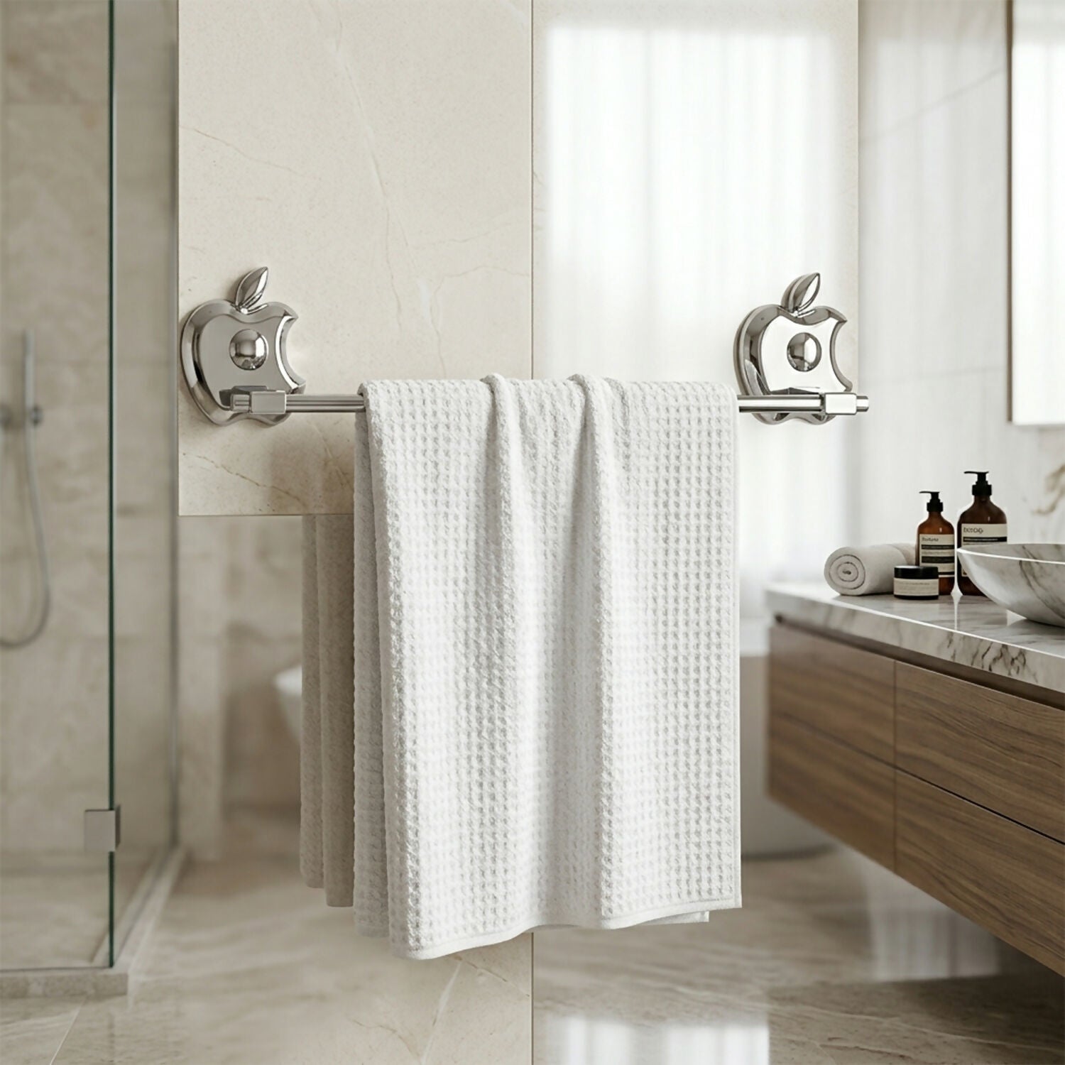 Durable chrome-finished wall-mounted towel stand in apple design