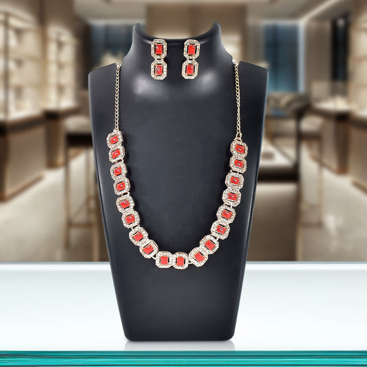 Red American Diamond Studded Jewellery Necklace Set