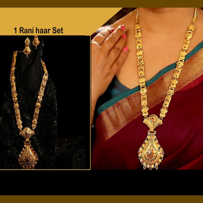 Elegant Gold-Plated Rani Haar Necklace with Matching Earrings