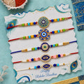 Designer Stylish Rakhi for Brother with Roli Tikka, Pooja Coin & Card, Pack of 8