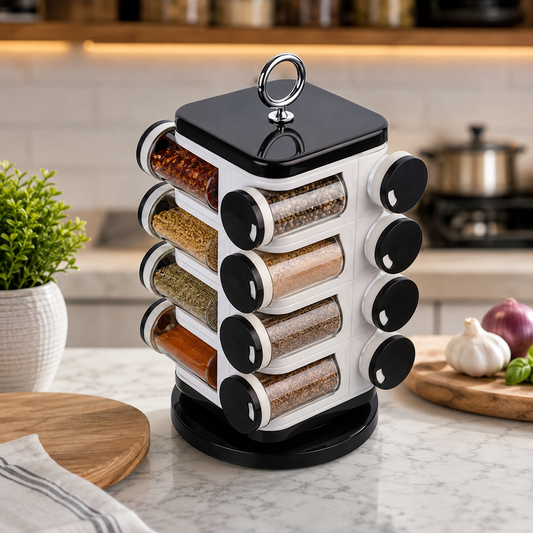 Revolving Spice Rack – 16 PC Plastic Jars, 100ml Each