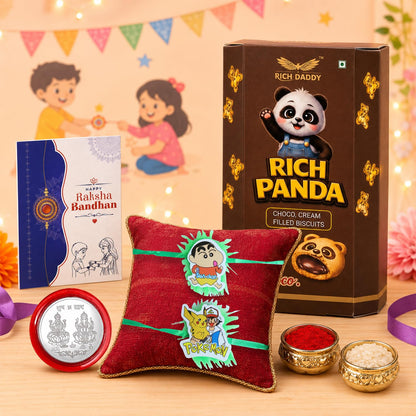 Kids Yellow Mascot Rakhi for Brother with Chocolate Cream Biscuit 60gm, Pack of 6