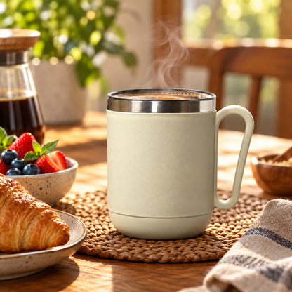 A Ganesh 400ml stainless steel coffee mug.