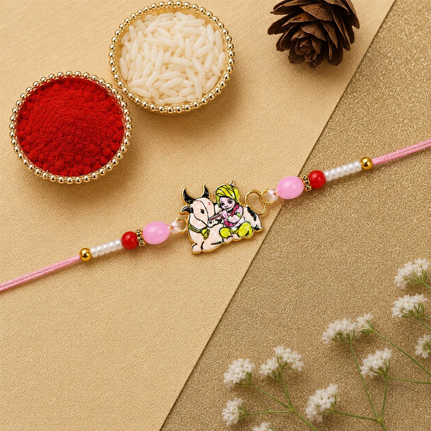 Traditional Gift Pack Rakhi for Brother with Coffee Almond 96gm, Pack of 5