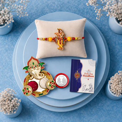 Krishna Multicolor Rakhi for Brother & Bhaiya with Shri Ganesh Pooja | Pack of 5