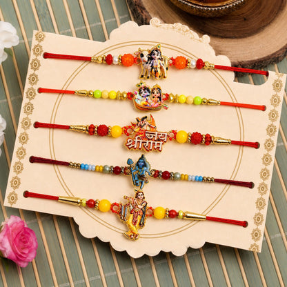 Designer Adorable Rakhi for Brother with Roli Tikka, Pooja Coin & Card, Pack of 8