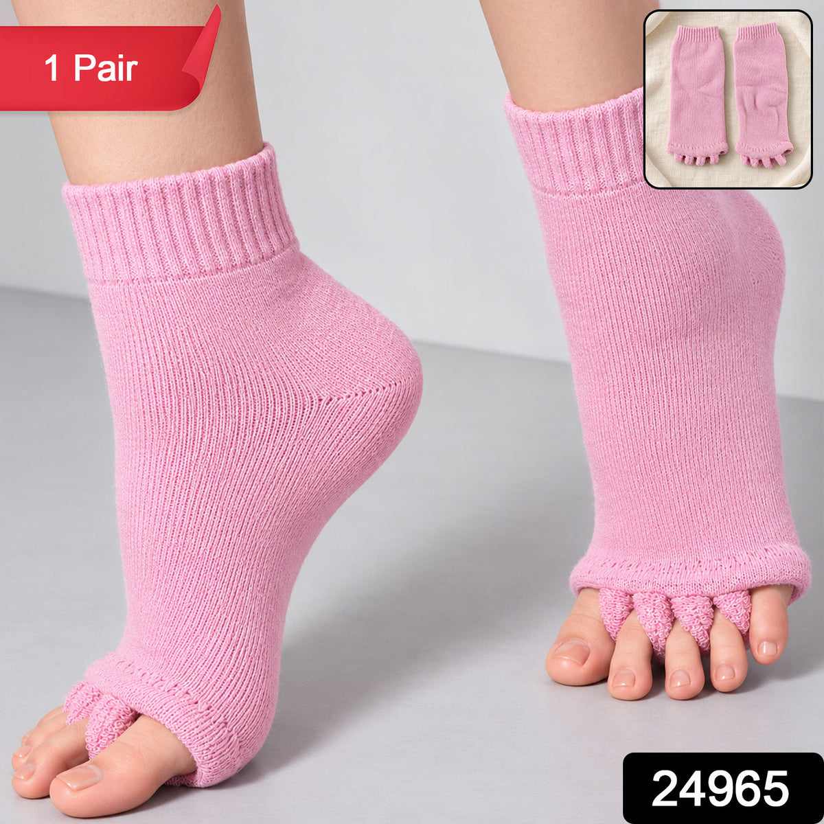 Cotton Blend Open-Toe Comfort Socks with Toe Separators and Ribbed Cuffs (1 Pair)