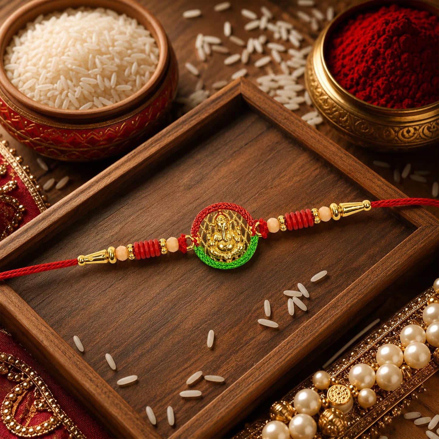 Peacock Rakhi for Brother with Kulfi Almonds 96gm, Roli Tikka & Card | Pack of 7