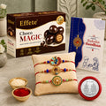 Floral Motif Rakhi for Brother with Chocolate Magic 96gm, Coin & Card, Pack of 7
