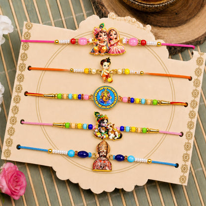 Elegant Delightful Rakhi for Brother with Roli Tikka & Greeting Card, Pack of 8