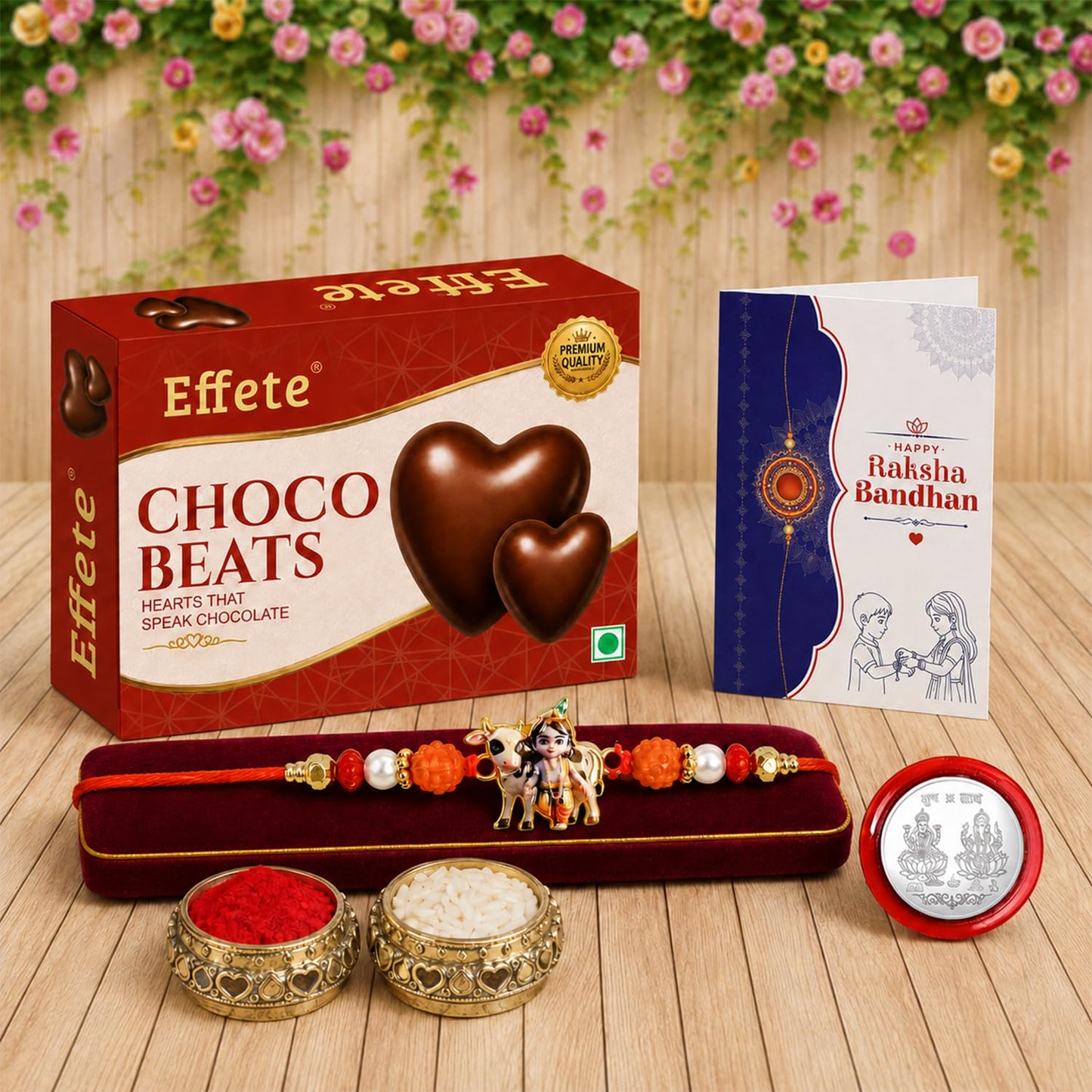 Krishna Cow Rakhi Combo - Raksha Bandhan Gift with Choco Beats 32gm, Pack of 5 for Bhaiya