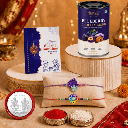 Grapes motif Rakhi for Brother with Blueberry Almond 96gm, Coin & Card, Pack of 6