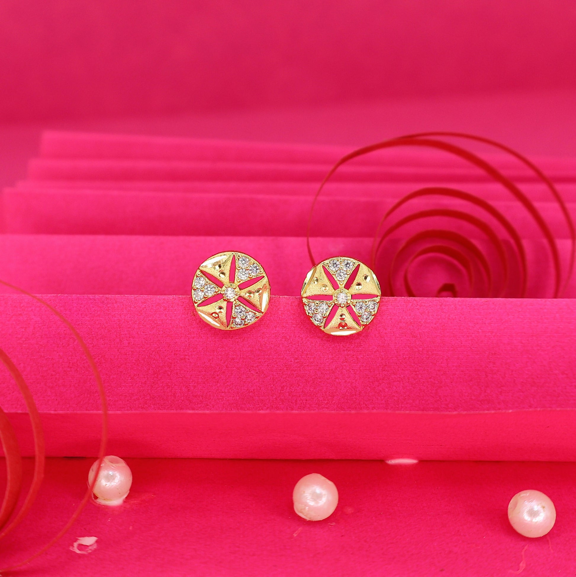 Gold-Plated Diamond-Cut Stud Earringsfor women and girls