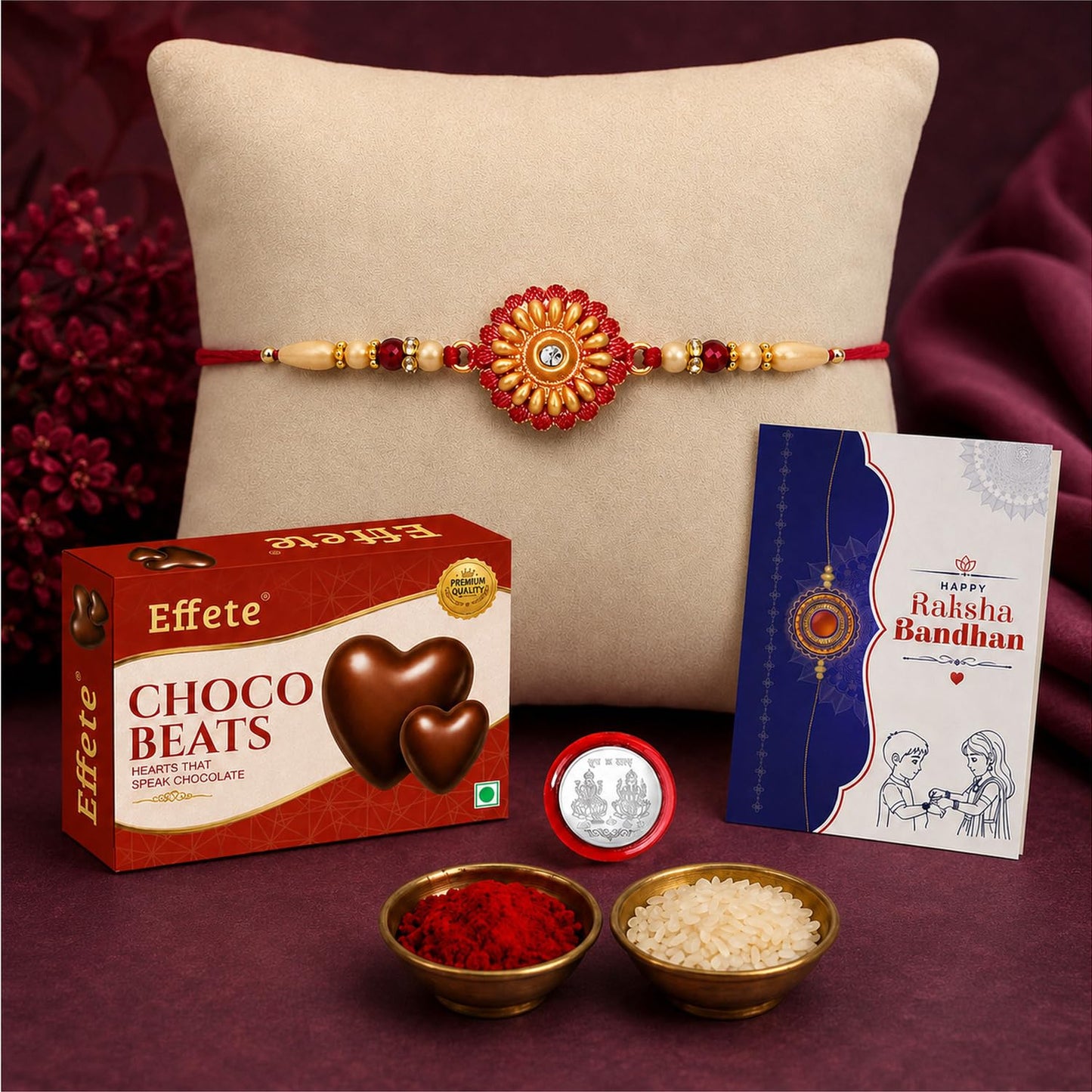 Round Rakhi for Brother with Chocolate 32gm - Rakshabandhan Gift Set, Pack of 5