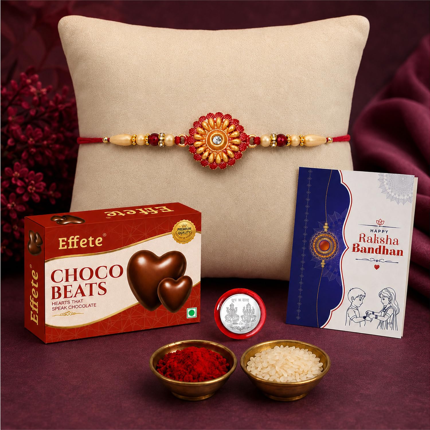 Round Rakhi for Brother with Chocolate 32gm - Rakshabandhan Gift Set, Pack of 5