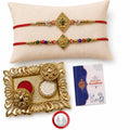 Diamond, Swastik Rakhi Combo - Raksha Bandhan Gift with Rectangular Pooja Thali, Pack of 6