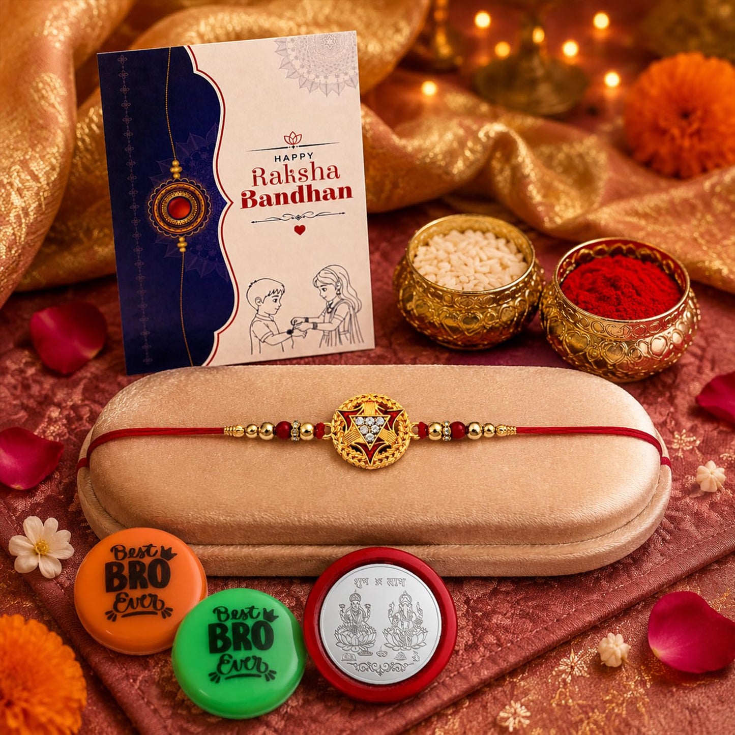 Rakhi Set for Brother (Set of 1) – Round Shape Rakhi Combo with Roli Chawal