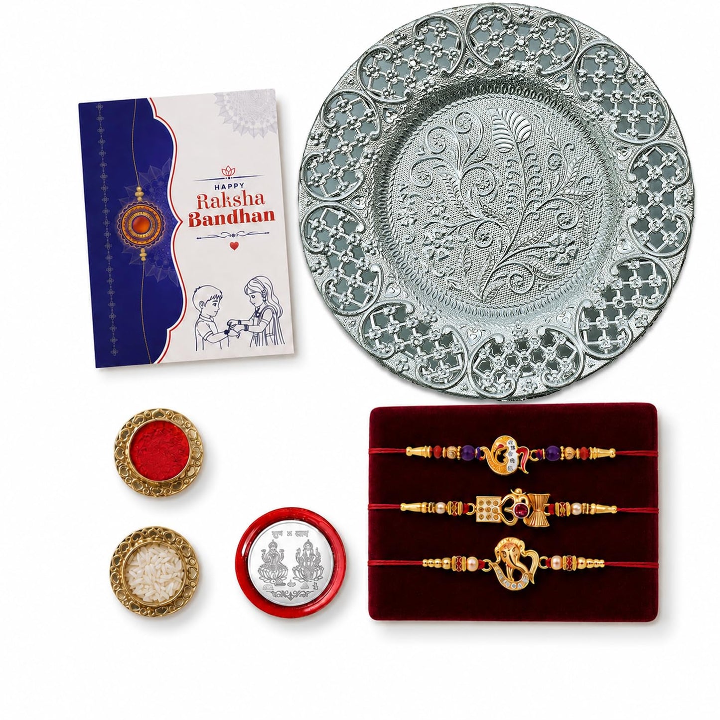 OM Damru, OM Ganesha Multicolor Rakhi for Brother & Bhaiya with Pooja | Pack of 7