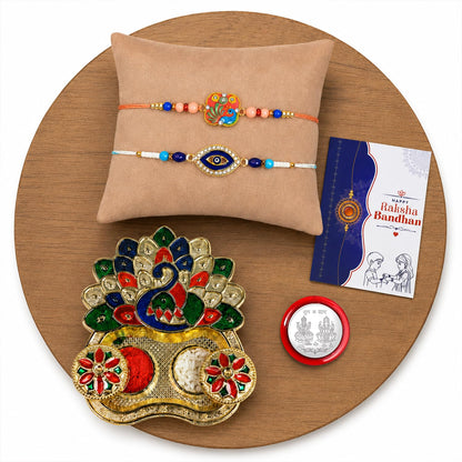 Peacock, Evil Eye Multicolor Rakhi for Brother & Bhaiya with Peacock | Pack of 6