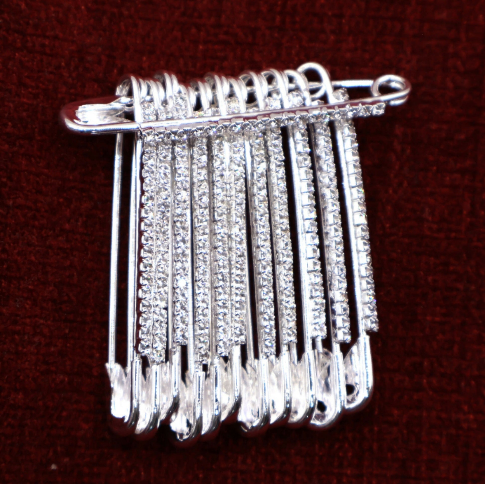 Silver Crystal Saree Pin Brooch - Dangle Rhinestone Cascade Pin Jewelry