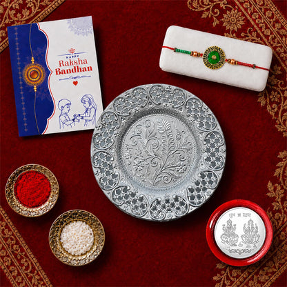 Round Multicolor Rakhi for Brother & Bhaiya with Pooja Thali - Raksha | Pack of 5