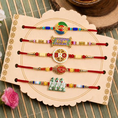 Handcrafted Stylish Rakhi for Brother with Roli Tikka & Greeting Card, Pack of 8