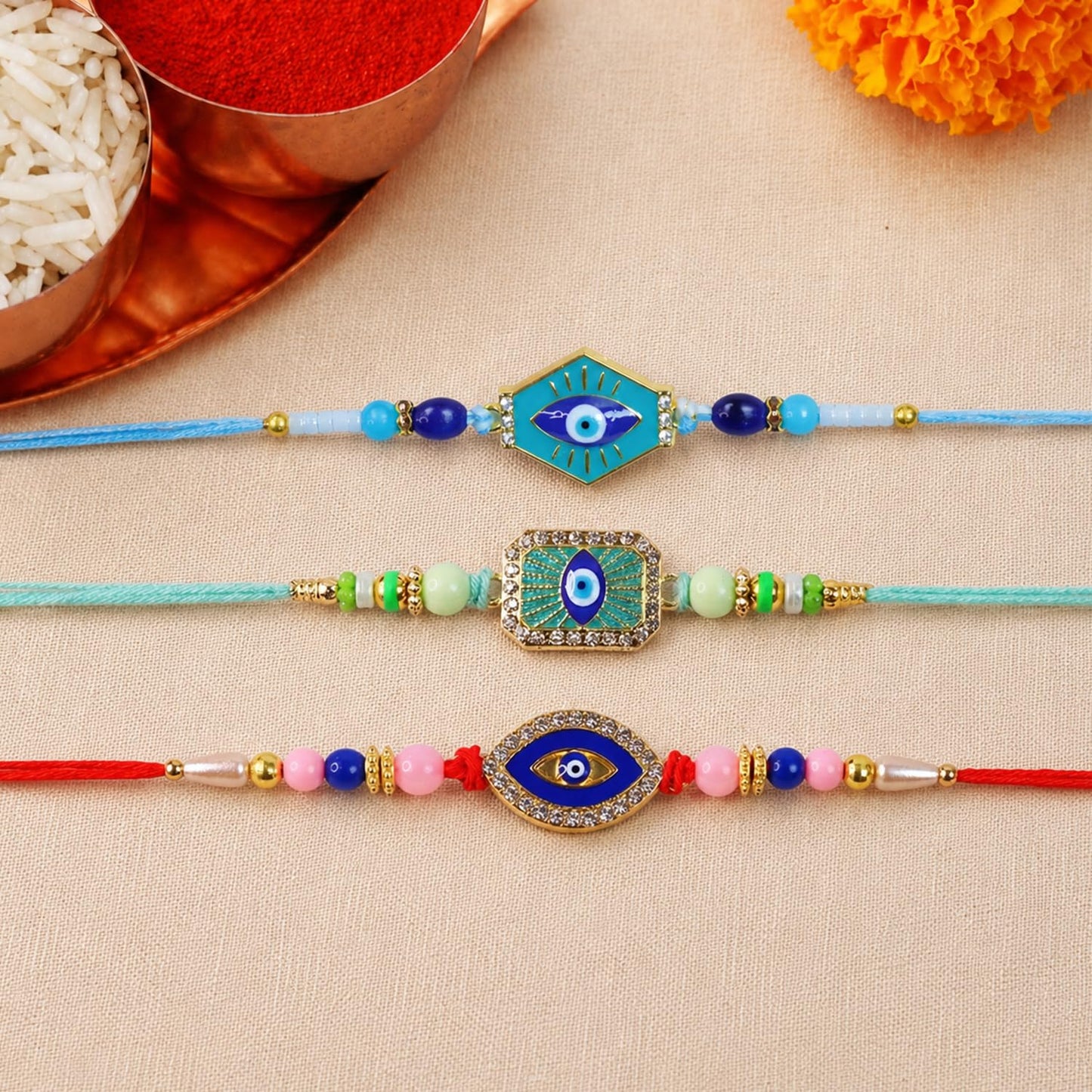 Designer Handcrafted Multicolor Rakhi for Brother with Roli Tikka | Pack of 6