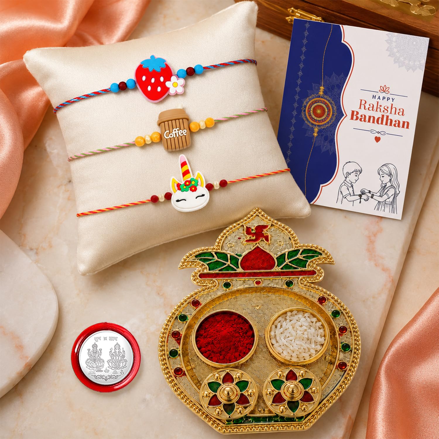 Kids, Food, Kids Multicolor Rakhi for Brother & Bhaiya with Kalash | Pack of 7